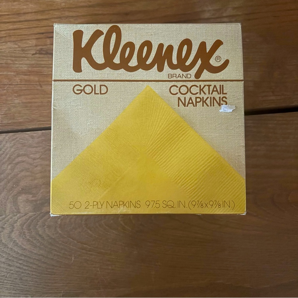 Vintage Kleenex Box Gold Cocktail Napkins‎ 9 7/8” X 9 7/8” New In Box 1980’s